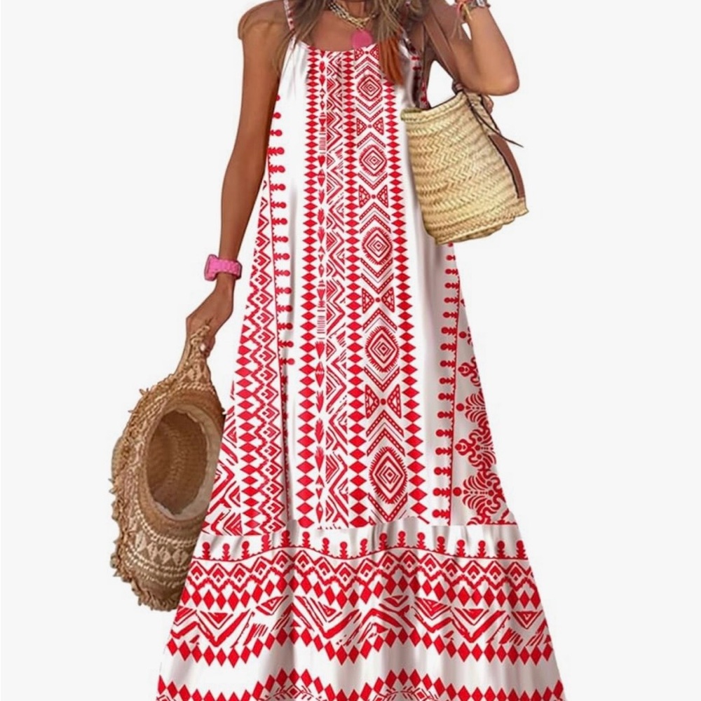 Dokotoo Boho Red & White Maxi Dress